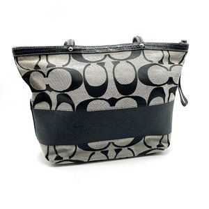 Coach F13548 Black and Grey Signature Stripe Shoulder Tote Bag / Super Chic!